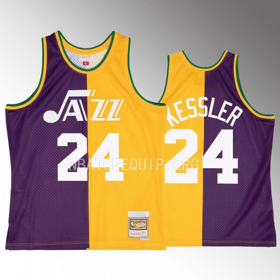 Walker Kessler New Orleans Jazz Jersey Hardwood Classics Purple Yellow #24 Split Swingman