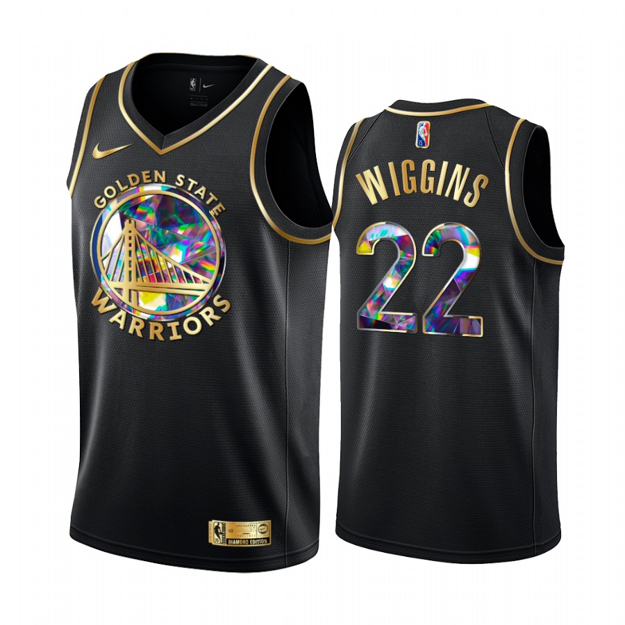 Warriors Andrew Wiggins Diamond Logo Black 2021-22 Jersey NBA 75th Season