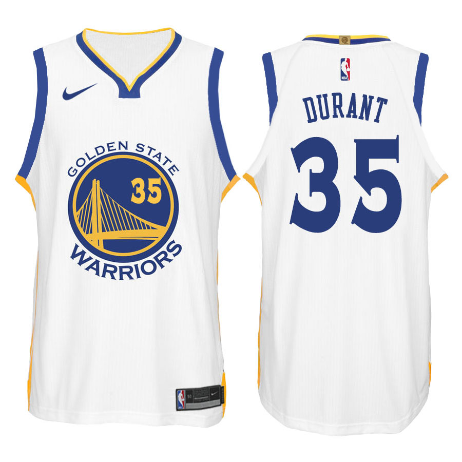 Warriors Male Kevin Durant #35 2017-18 New Season White Jersey