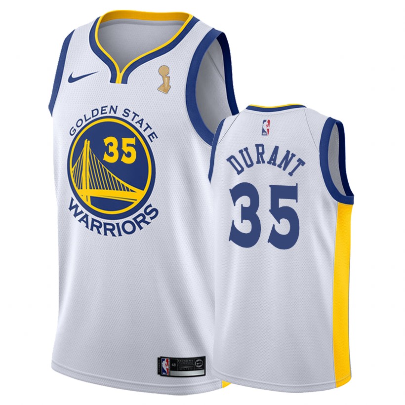 Warriors Male Kevin Durant #35 2018 Finals Champs Association White Jersey