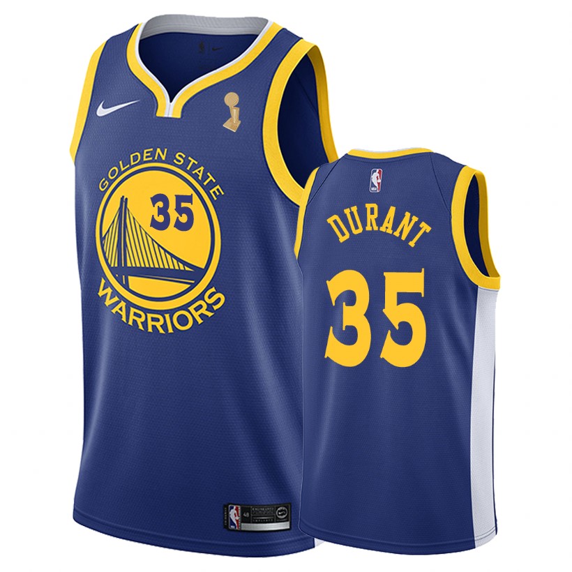 Warriors Male Kevin Durant #35 2018 Finals Champs Icon Blue Jersey