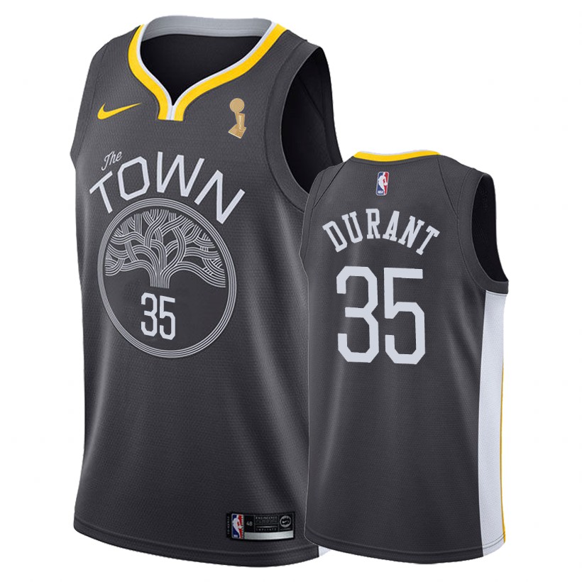 Warriors Male Kevin Durant #35 2018 Finals Champs Statement Gray Jersey