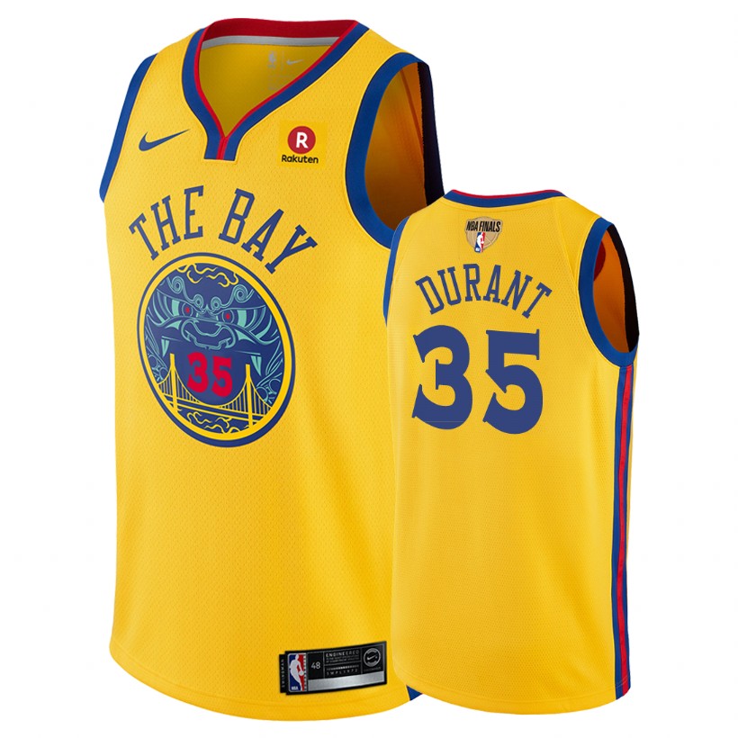 Warriors Male Kevin Durant #35 2018 NBA Finals City Gold Jersey
