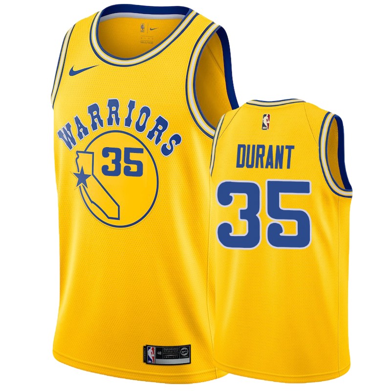 Warriors Male Kevin Durant #35 Hardwood Classics Gold Throwback Jersey