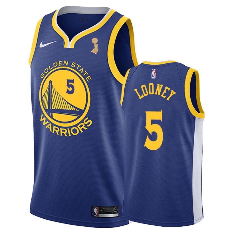 Warriors Male Kevon Looney #5 2018 Finals Champs Icon Blue Jersey