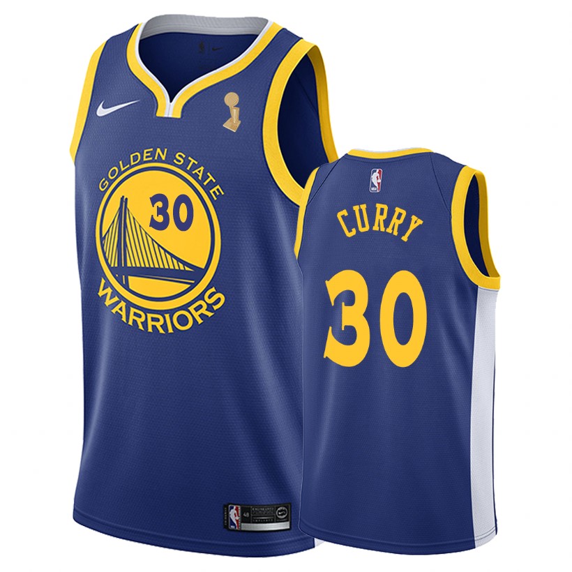 Warriors Male Stephen Curry #30 2018 Finals Champs Icon Blue Jersey