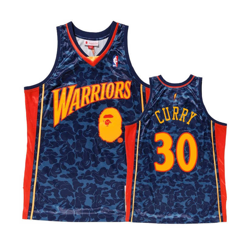 Warriors Men's Stephen Curry #30 Bape Camo Navy Jersey