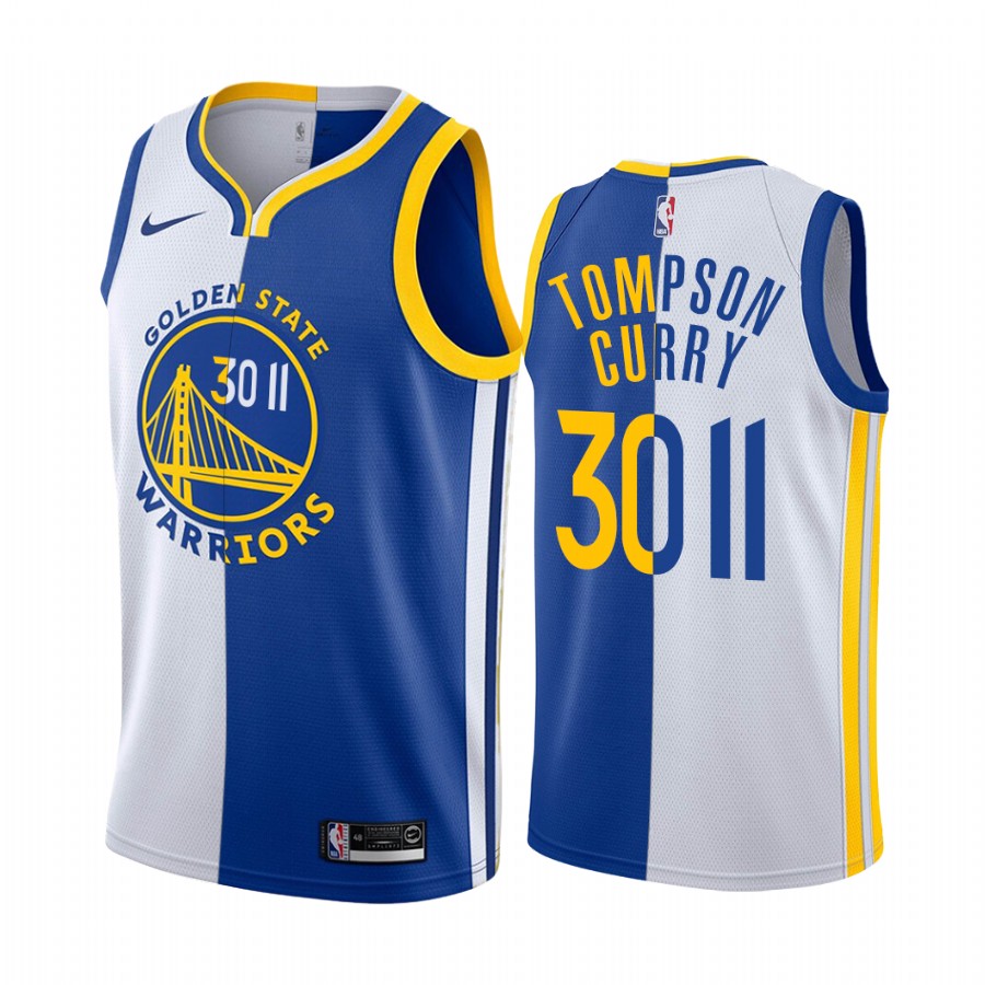 Warriors Stephen Curry #30 Thompson Splash Brothers Split Edition Jersey Royal White