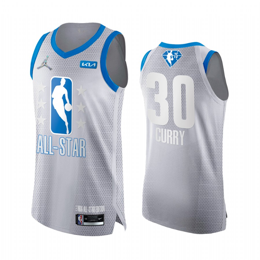 Warriors Stephen Curry 2022 All-Star Jersey Grey Blue NBA 75th Uniform