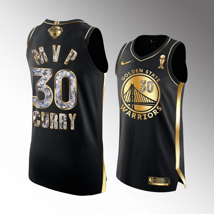 Warriors Stephen Curry 2022 NBA Finals Champions MVP Jersey Black #30 Diamond