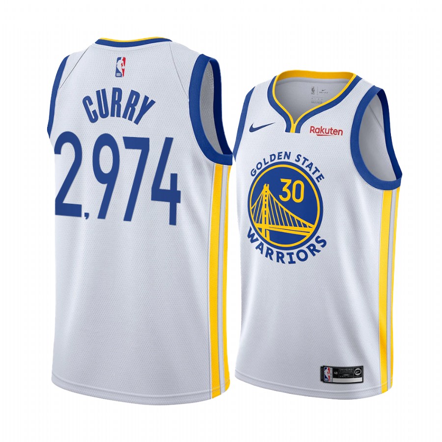 Warriors Stephen Curry 2974th GOAT Shooter NBA all-time 3-point king Warriors #30 Jersey