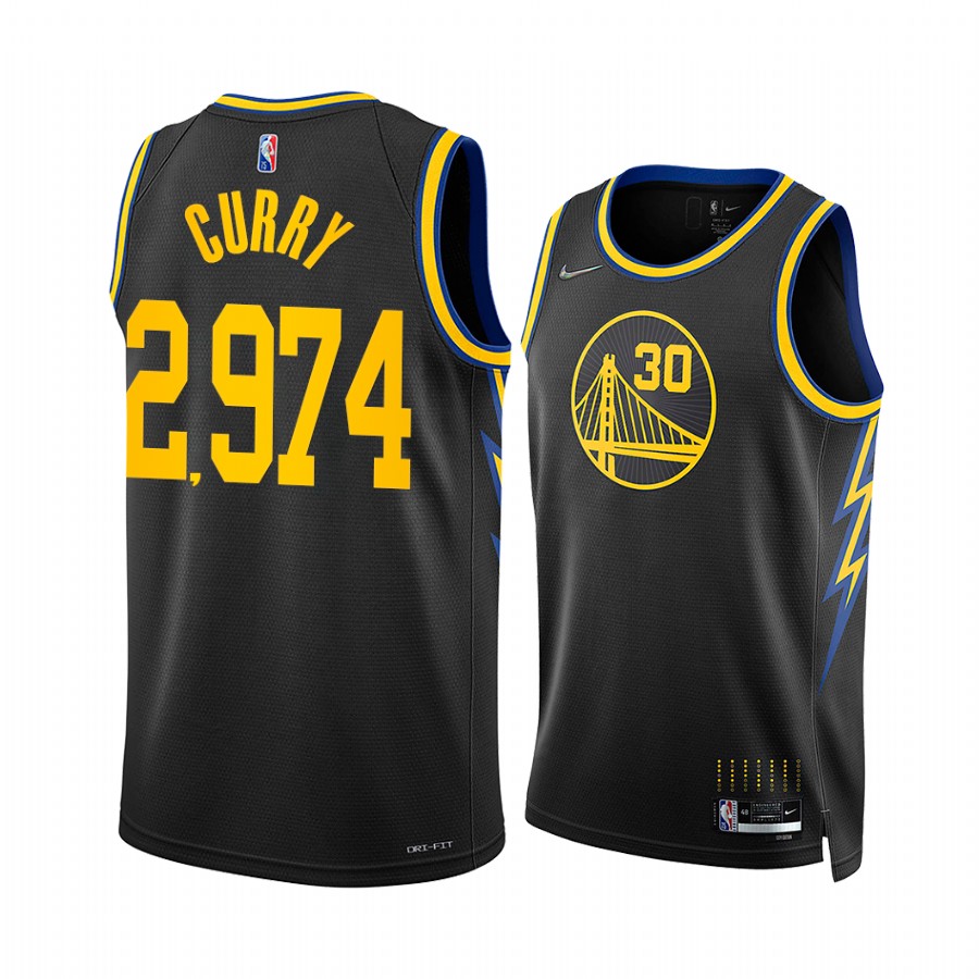 Warriors Stephen Curry Black GOAT Shooter 2974th 3-points Record #30 Jersey