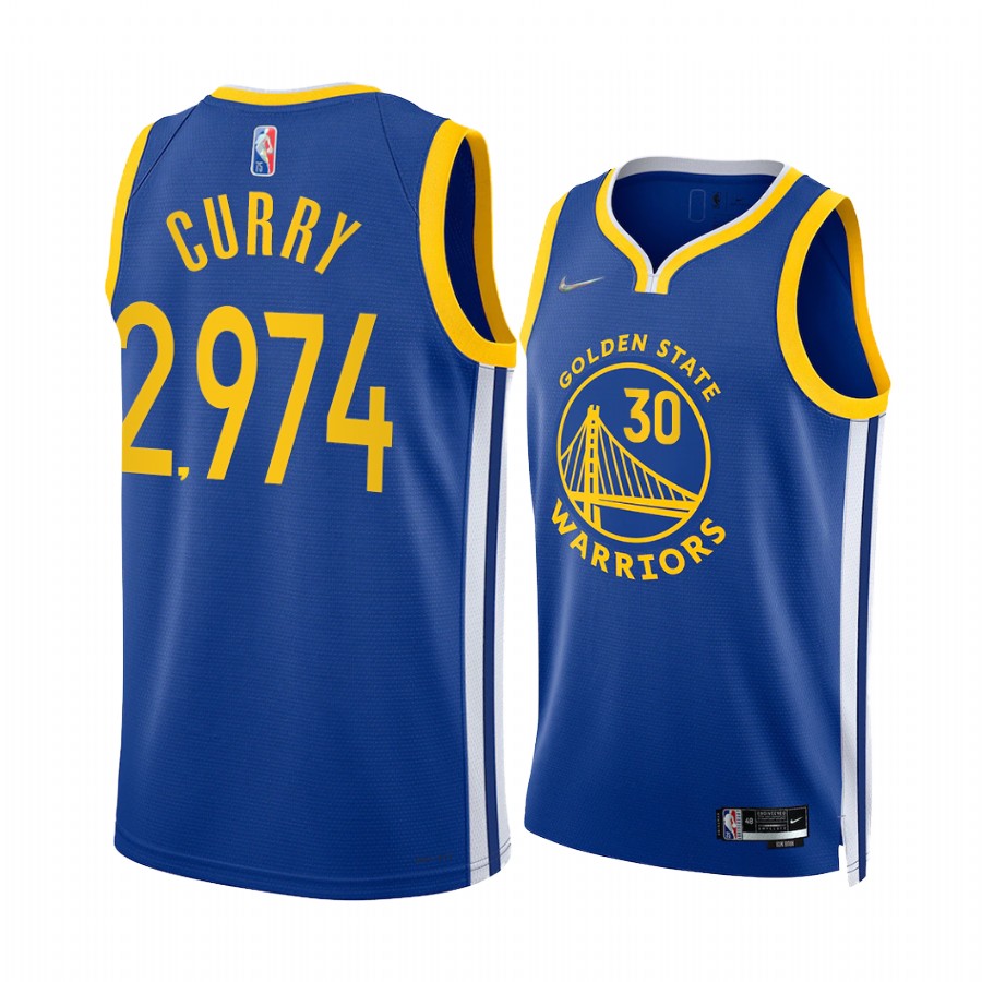 Warriors Stephen Curry Royal GOAT Shooter 2974th 3-points #30 Jersey