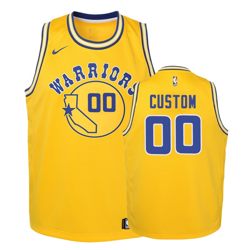 Warriors Youth Custom #00 2018-19 Hardwood Classics Gold Jersey