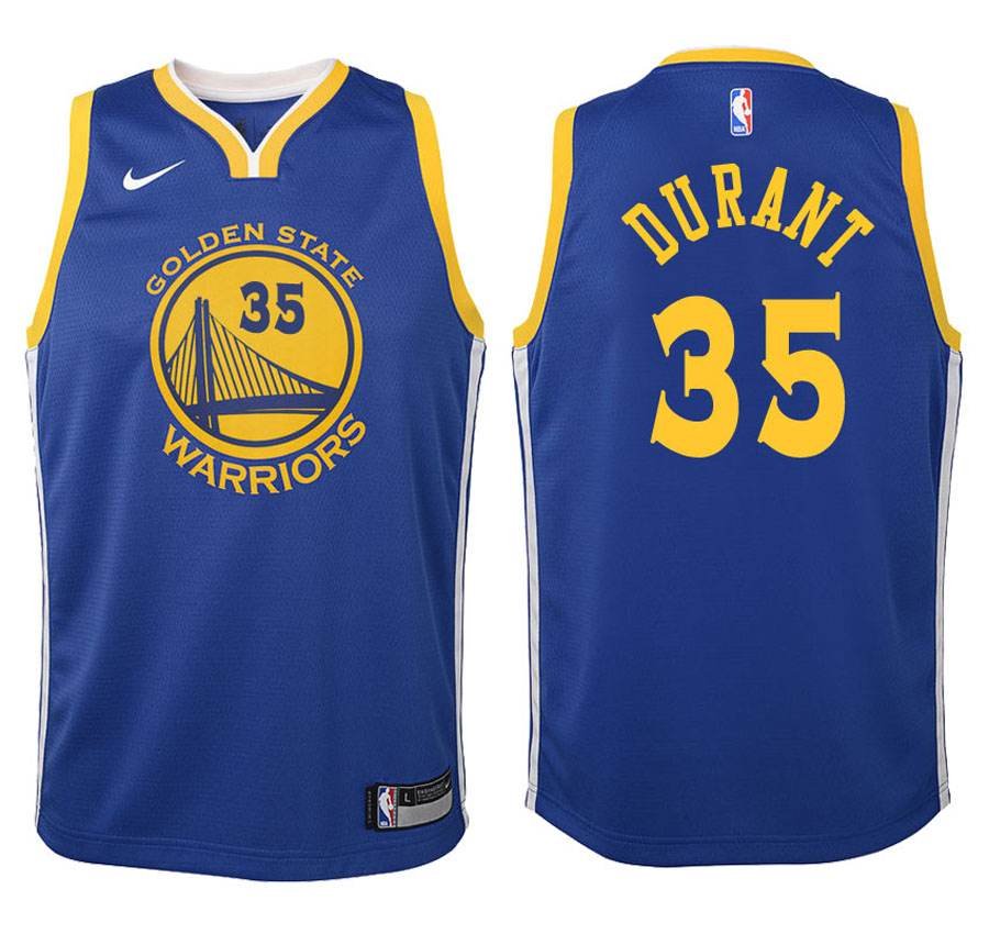 Warriors Youth Kevin Durant #35 2017-18 Icon Blue Jersey