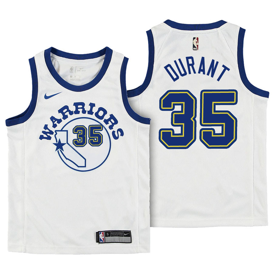 Warriors Youth Kevin Durant #35 Hardwood Classic White Jersey