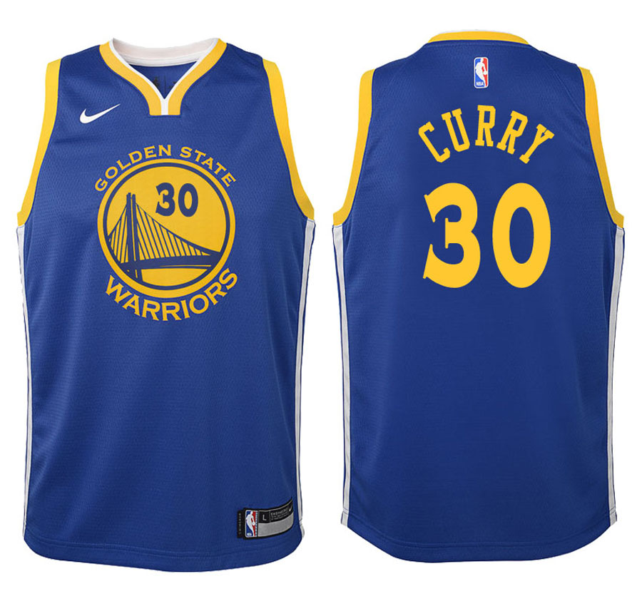 Warriors Youth Stephen Curry #30 2017-18 Icon Blue Jersey