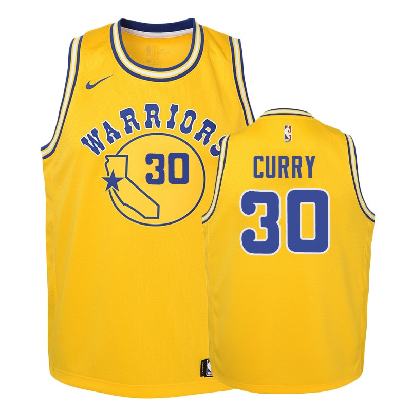 Warriors Youth Stephen Curry #30 2018-19 Hardwood Classics Gold Jersey