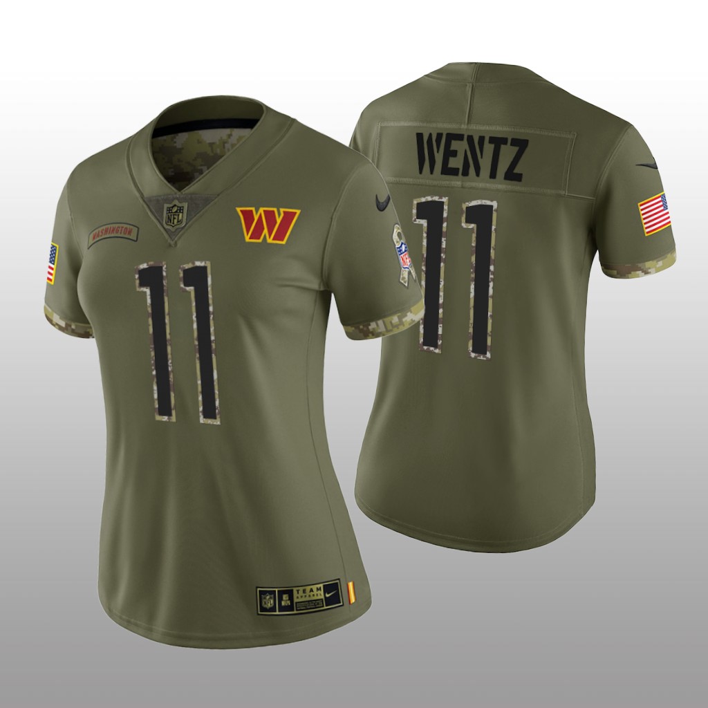 Washington Commanders Carson Wentz Olive Limited Jersey 2022 Salute To Service - Women's