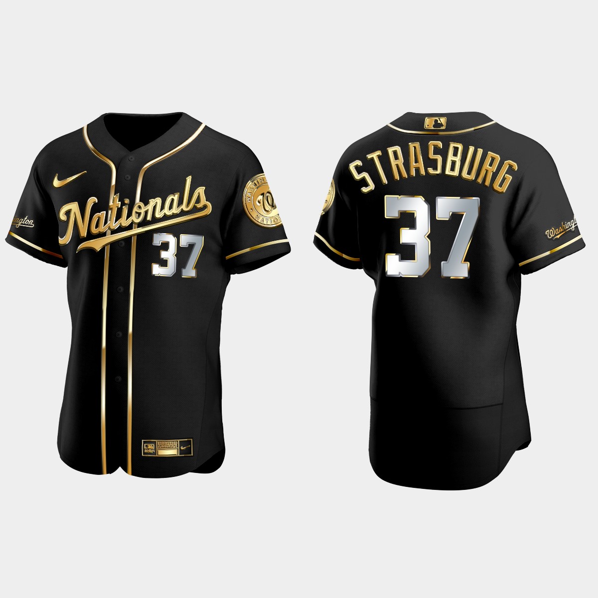 Washington Nationals #37 Stephen Strasburg Gold Edition Jersey - Black