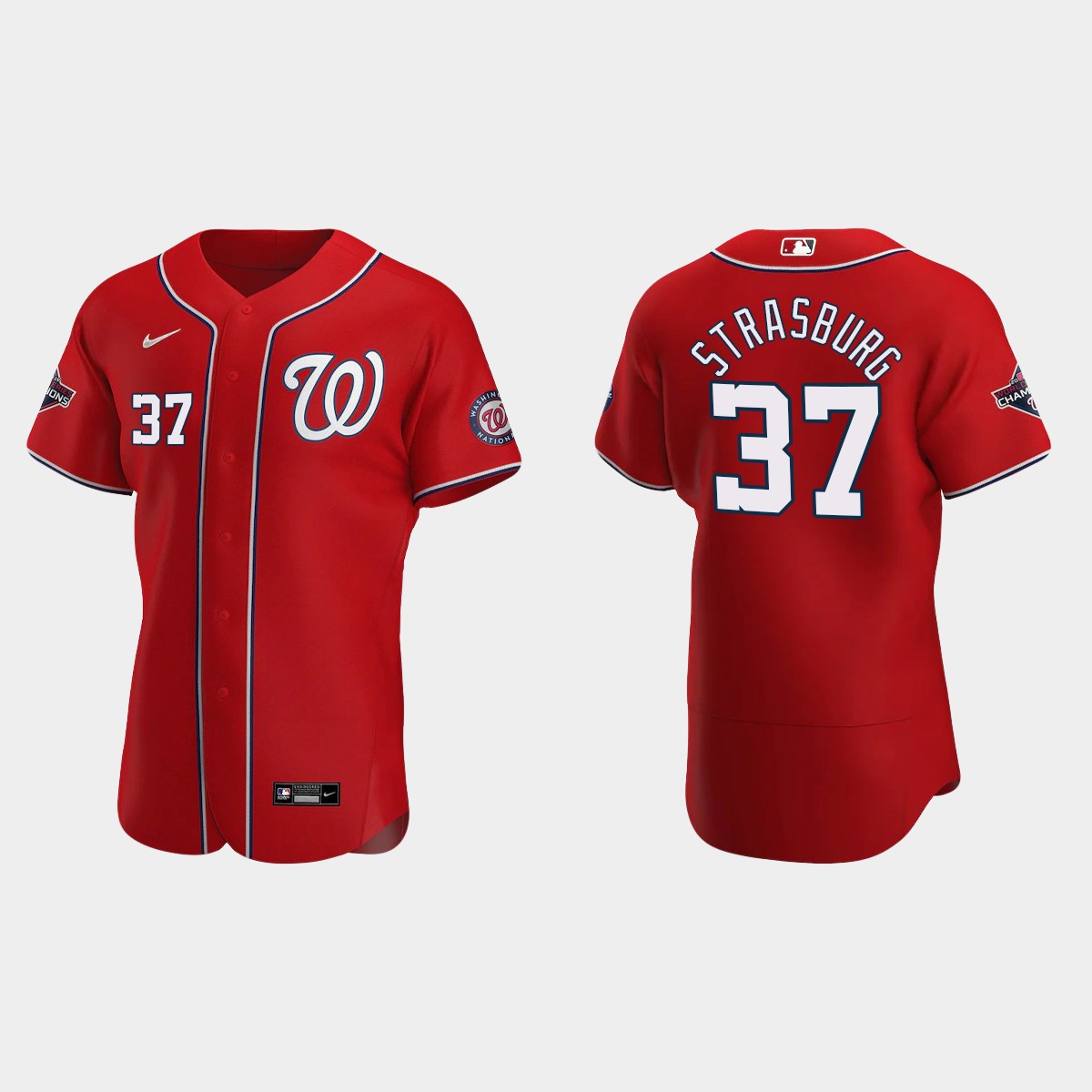 Washington Nationals Stephen Strasburg #37 Scarlet Patch 2020 Alternate Jersey