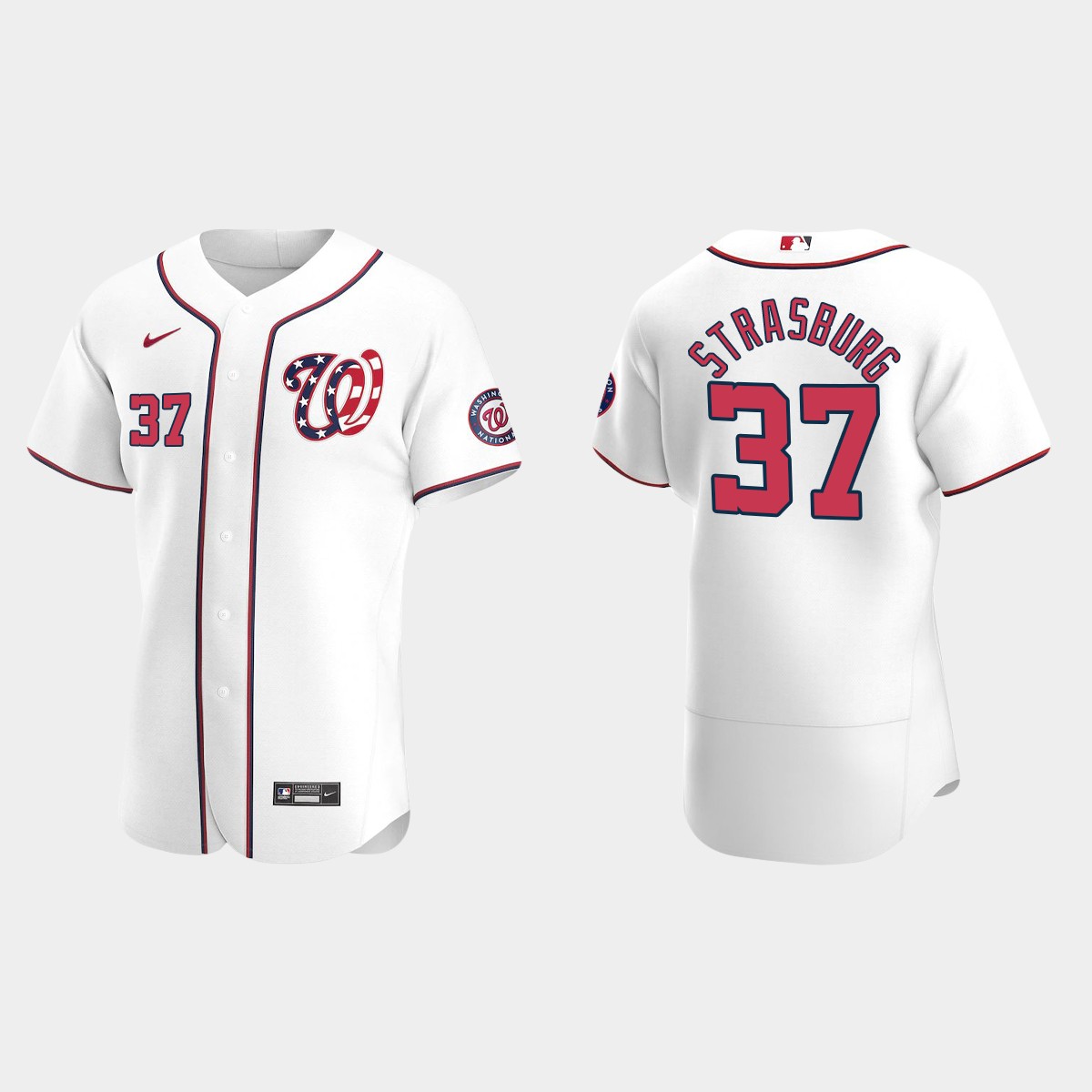 Washington Nationals Stephen Strasburg #37 White Team Logo 2020 Alternate Jersey