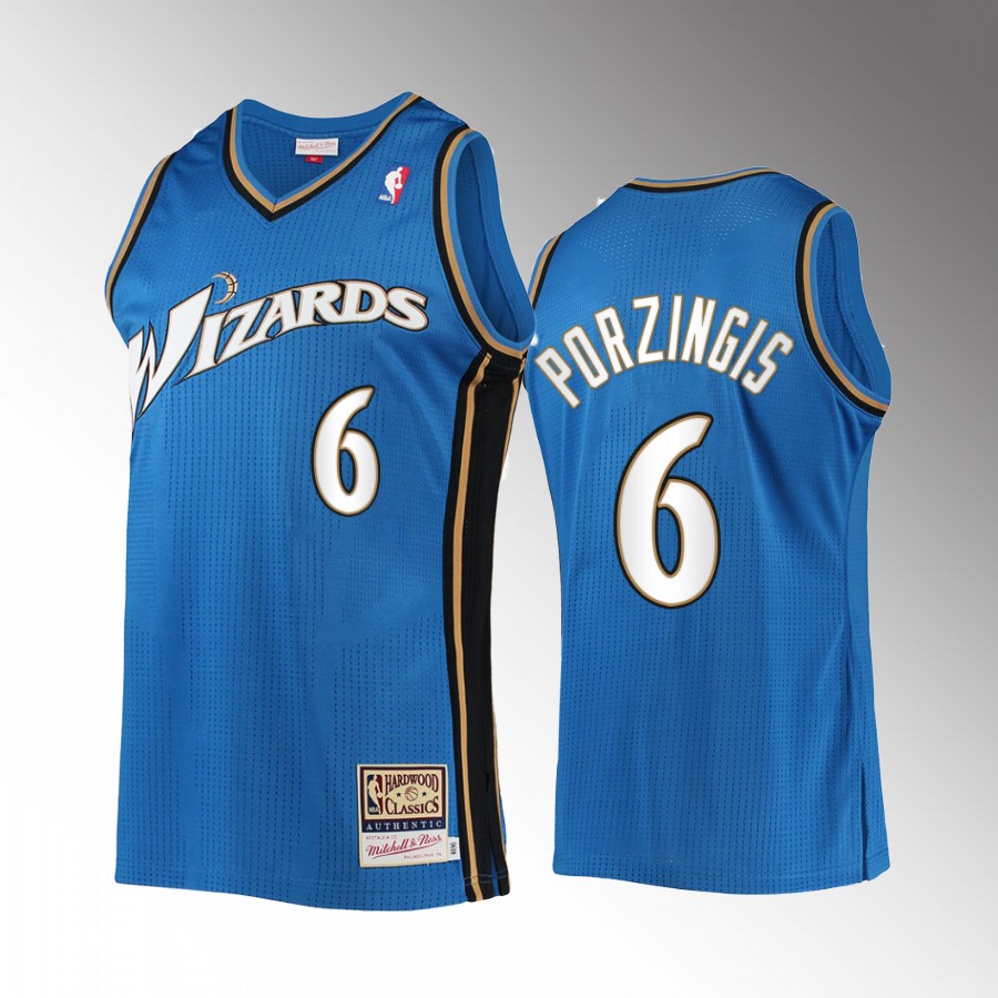 Washington Wizards Kristaps Porzingis Blue Hardwood Classics Men Jersey