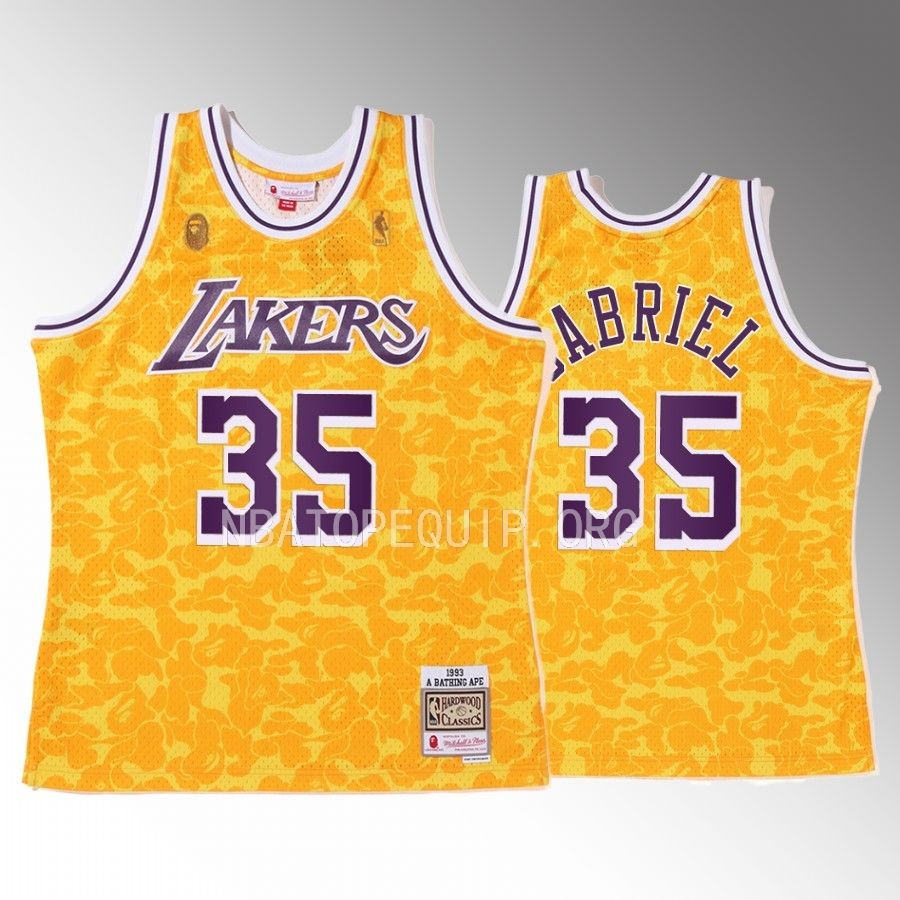 Wenyen Gabriel 2022 BAPE Los Angeles Lakers Jersey Camo Tanktop Gold Men's jersey