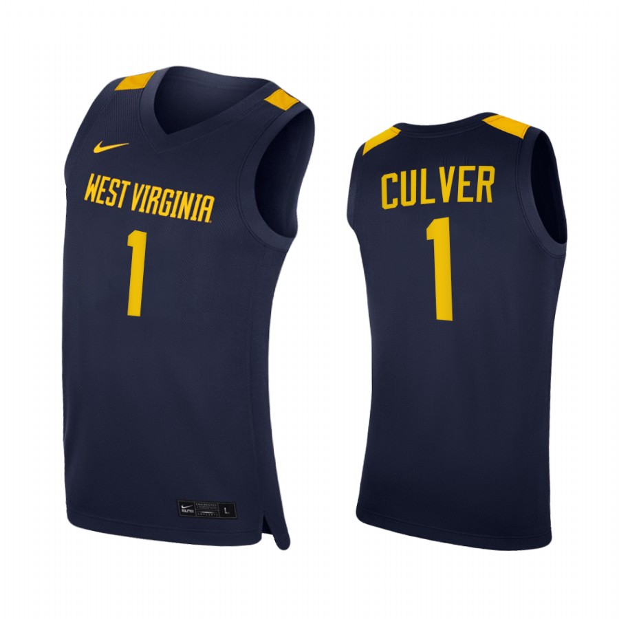 West Virginia Mountaineers Derek Culver Navy  2020-21 College  Jersey