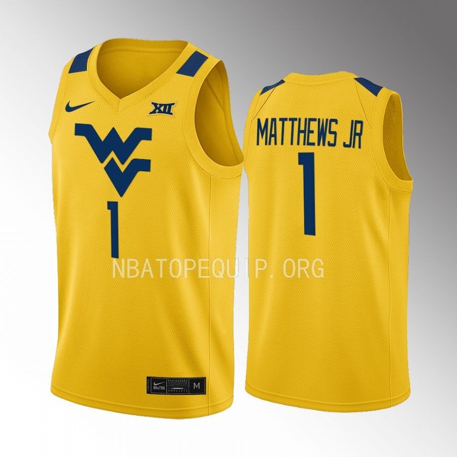 West Virginia Mountaineers Emmitt Matthews Jr. Jersey 2022-23 Alternate  Gold Uniform