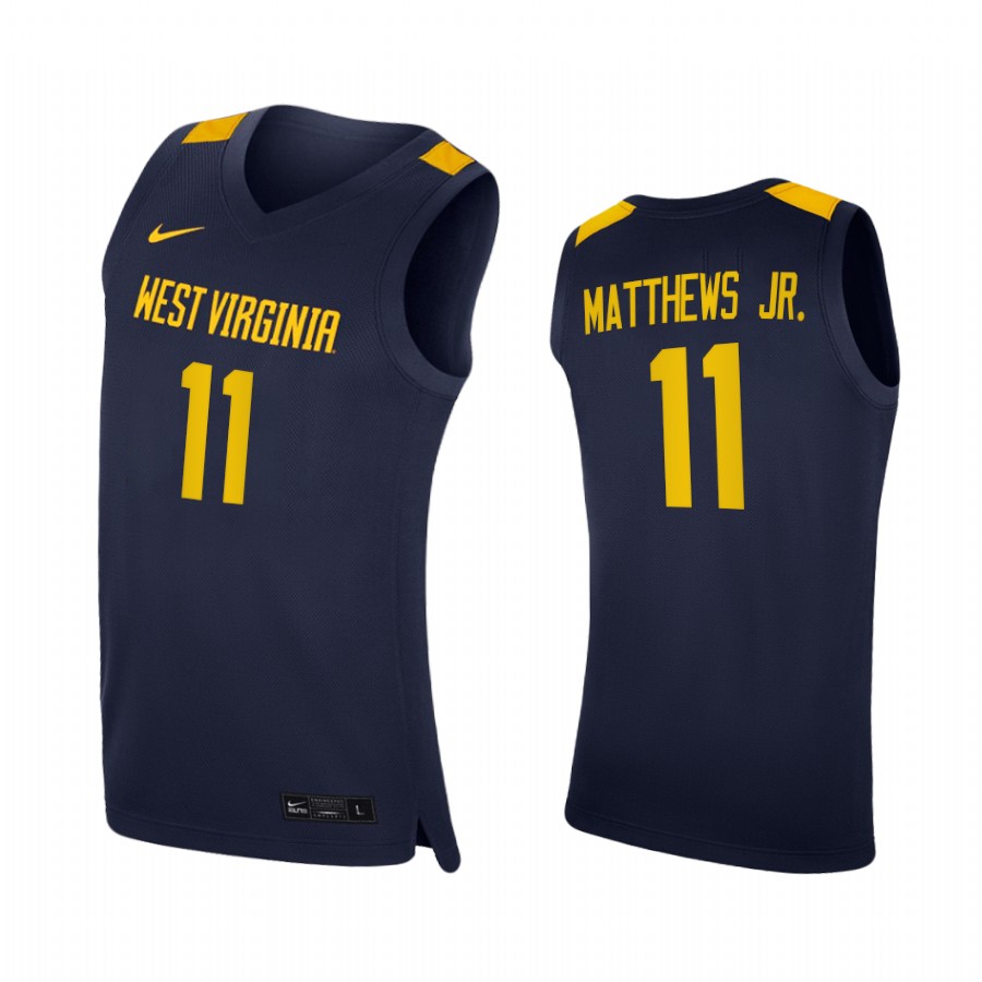 West Virginia Mountaineers Emmitt Matthews Jr. Navy  2020-21 College  Jersey