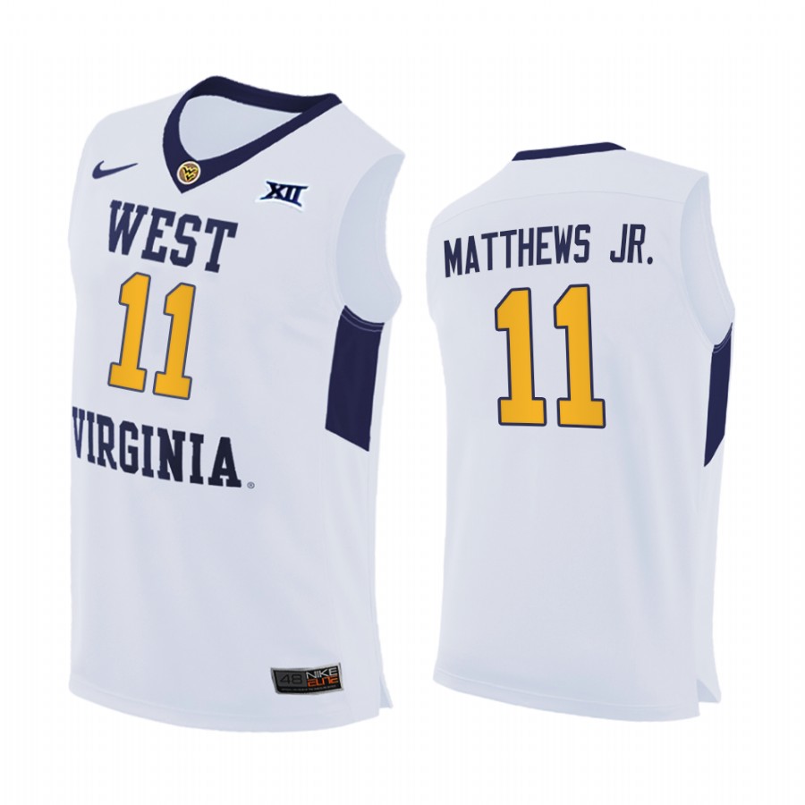 West Virginia Mountaineers Emmitt Matthews Jr. White Home 2020-21 Jersey