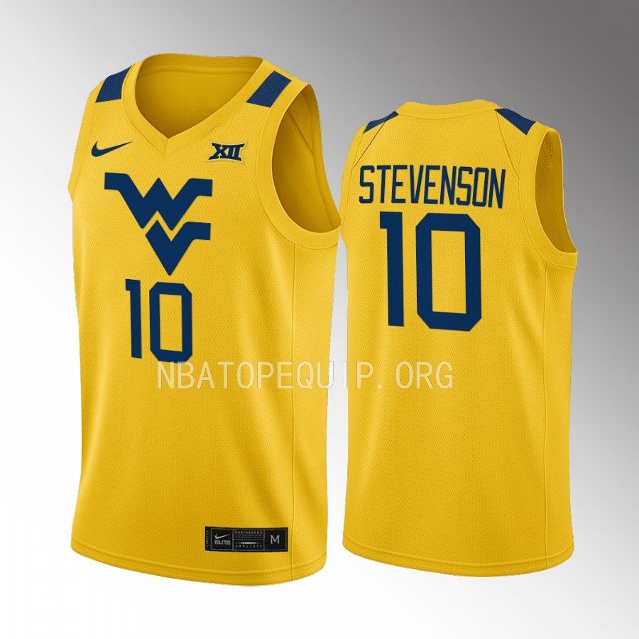 West Virginia Mountaineers Erik Stevenson Jersey 2022-23 Alternate  Gold Uniform