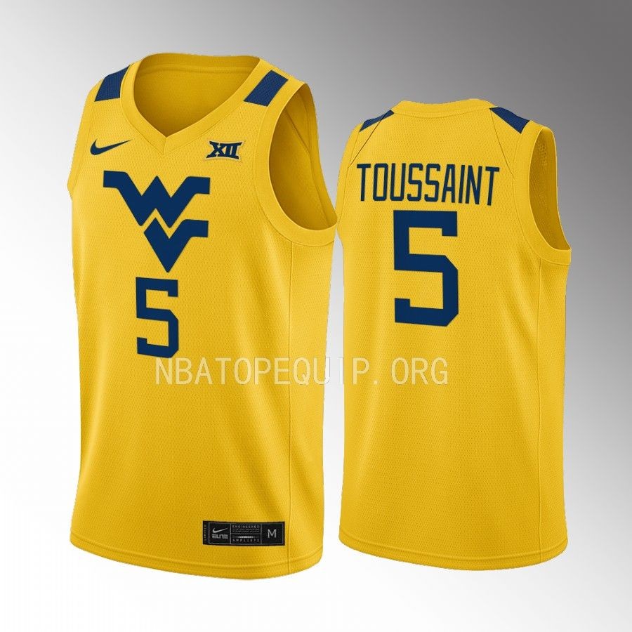 West Virginia Mountaineers Joe Toussaint Jersey 2022-23 Alternate  Gold Uniform