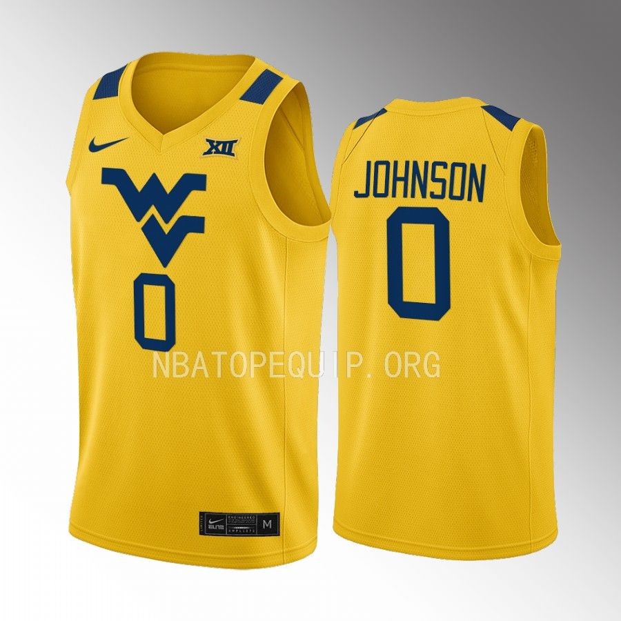 West Virginia Mountaineers Kedrian Johnson Jersey 2022-23 Alternate  Gold Uniform
