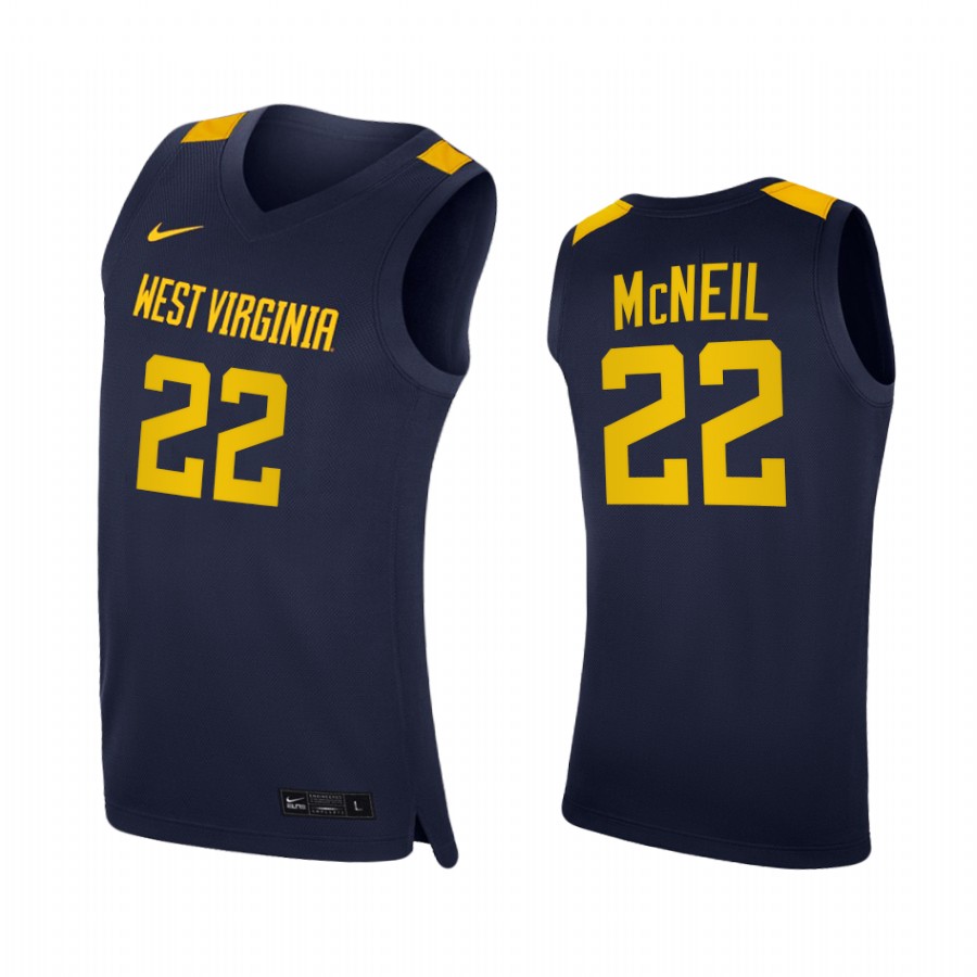 West Virginia Mountaineers Sean McNeil Navy  2020-21 College  Jersey