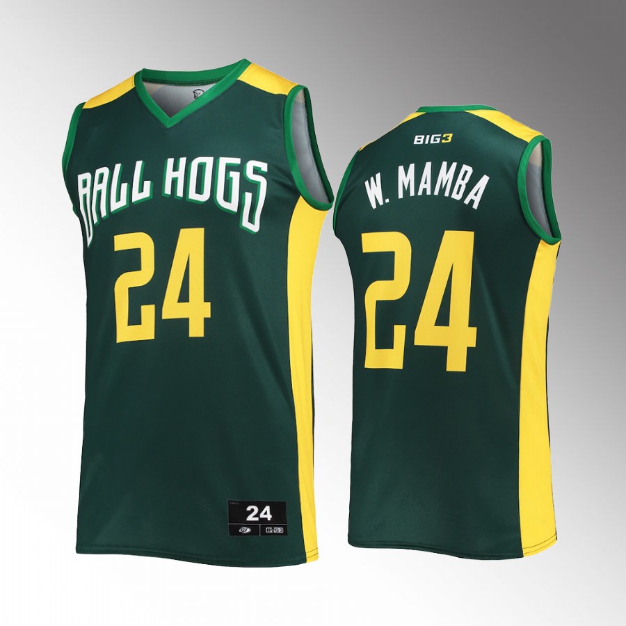 White Mamba BIG 3 Ball Hogs Jersey #24 Green  Uniform