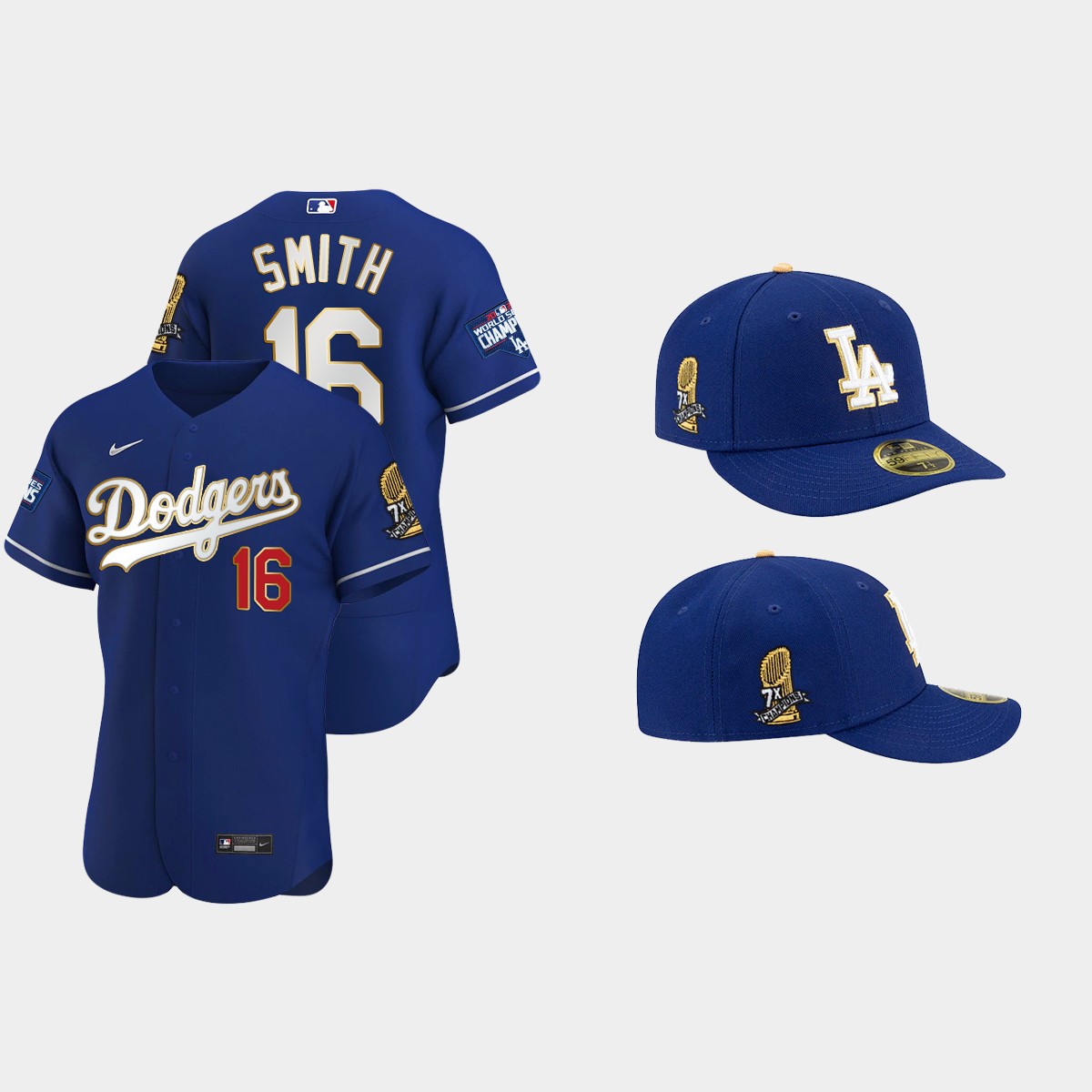 Will Smith Los Angeles Dodgers 7X Champs Trophy Jersey Cap Jersey - Royal