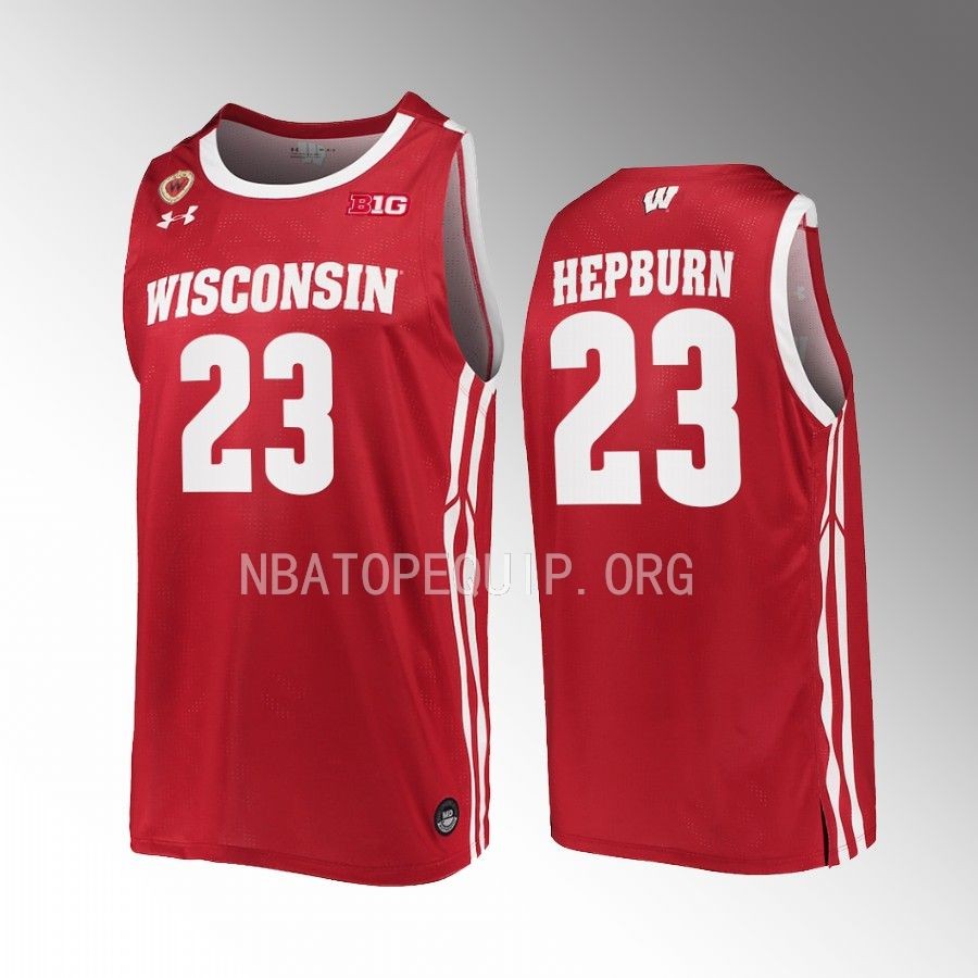 Wisconsin Badgers Chucky Hepburn Jersey 2022-23 Away  Red  Uniform