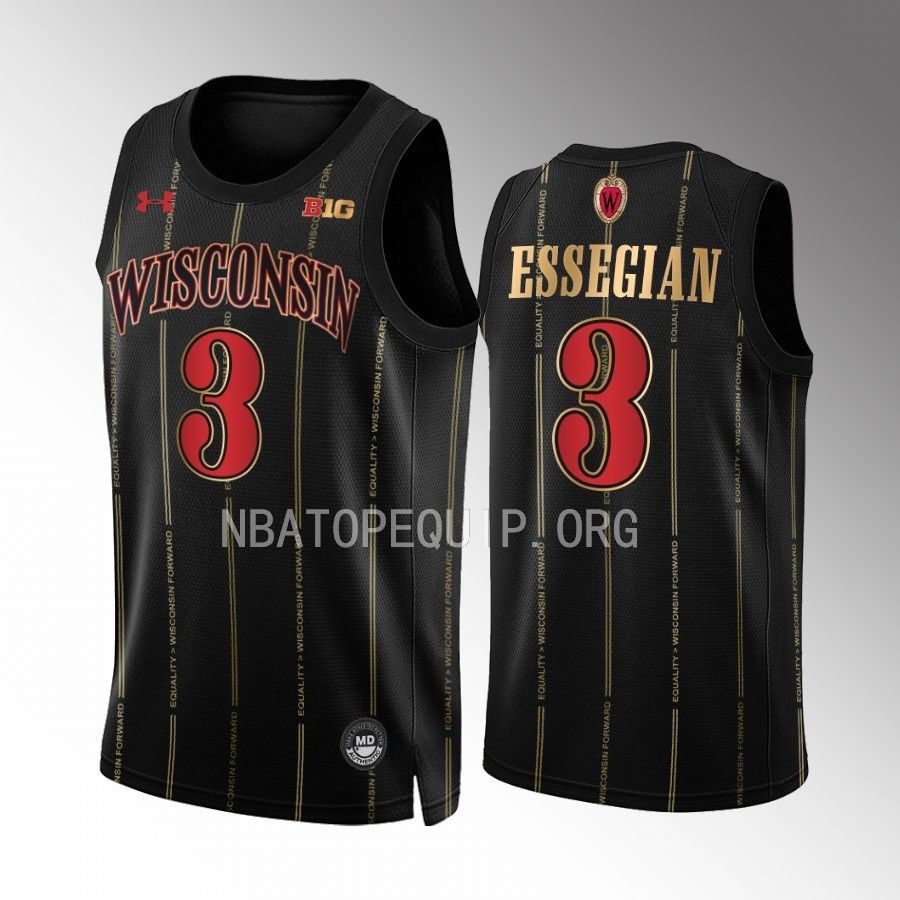 Wisconsin Badgers Connor Essegian Jersey 2022-23 By the Players Black Alternate  Uniform