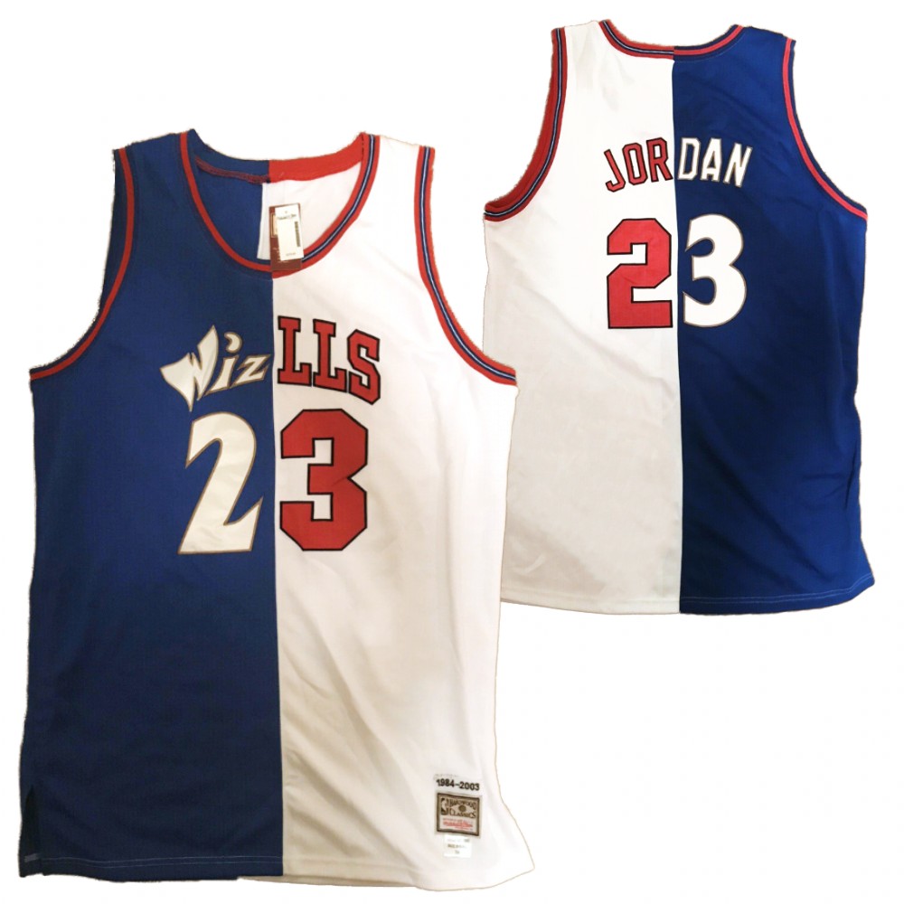 Wizards X Bulls Michael Jordan Retired Number Navy White Jersey Split Edition