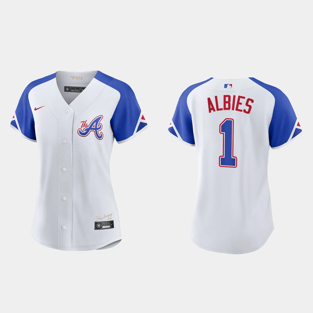 Women Atlanta Braves Ozzie Albies White 2023 City Connect  Jersey