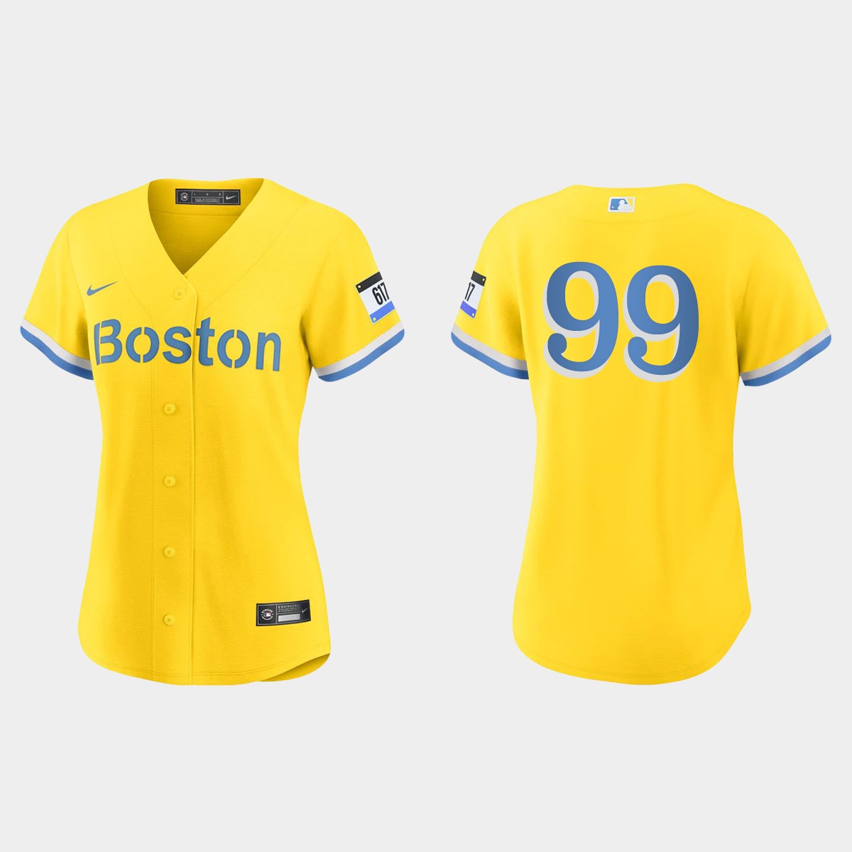 Women Boston Red Sox Alex Verdugo Gold Light Blue 2021 City Connect  Jersey