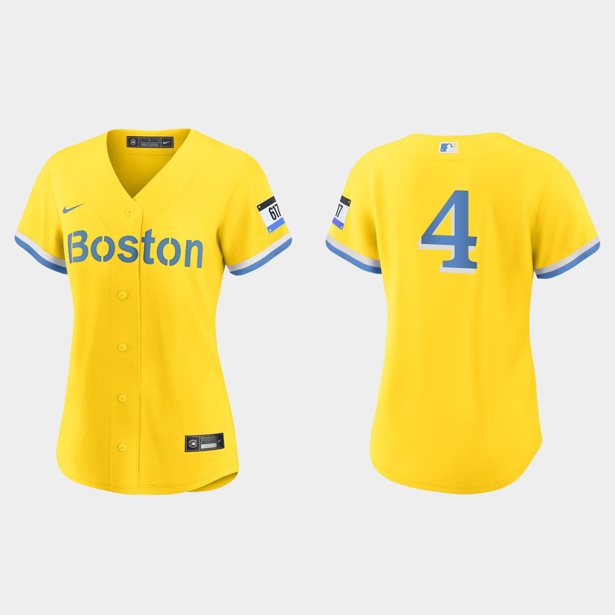 Women Boston Red Sox Carney Lansford Gold Light Blue 2021 City Connect  Jersey