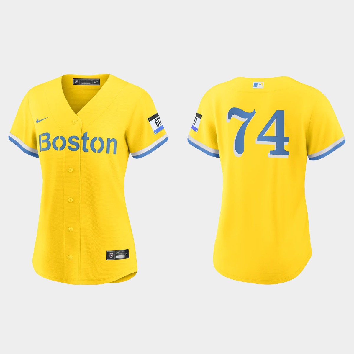 Women Boston Red Sox Kenley Jansen Gold Light Blue City Connect  Jersey