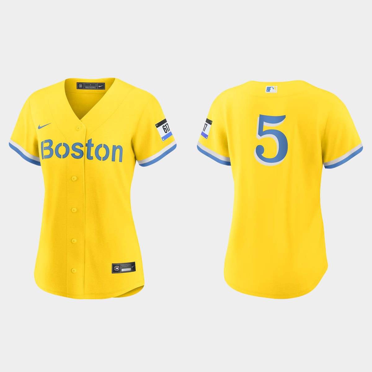 Women Boston Red Sox Kike Hernandez Gold Light Blue City Connect  Jersey