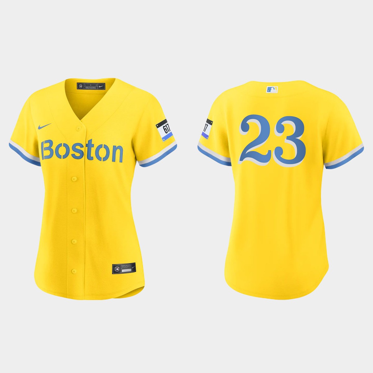 Women Boston Red Sox Luis Tiant Gold Light Blue 2021 City Connect  Jersey