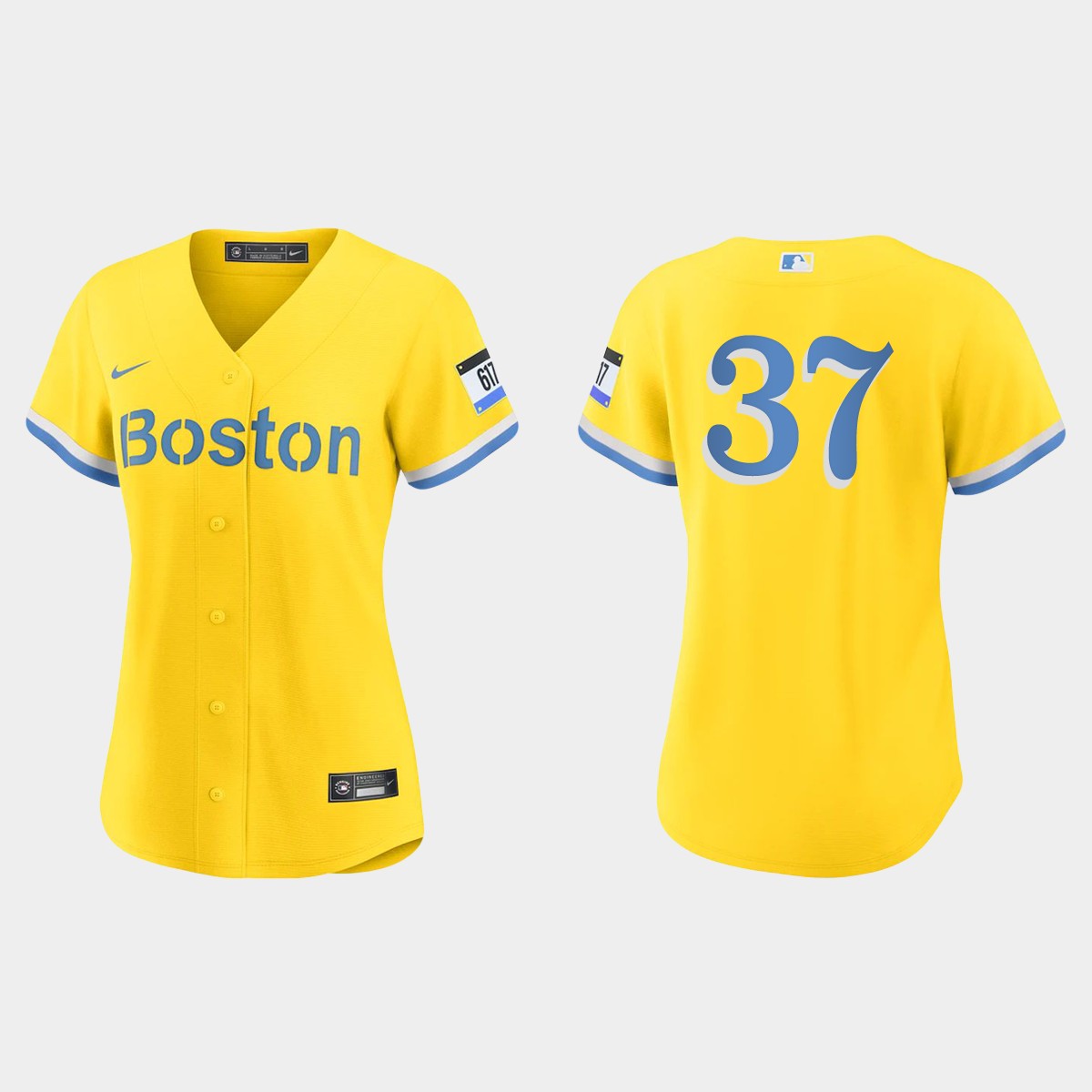 Women Boston Red Sox Nick Pivetta Gold Light Blue 2021 City Connect  Jersey
