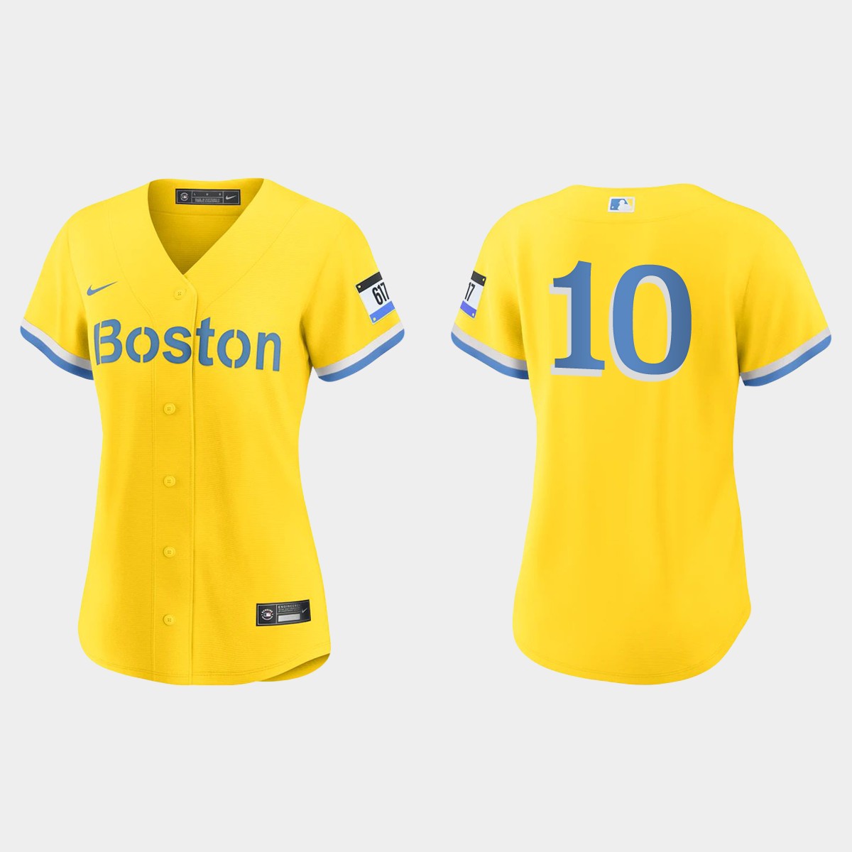 Women Boston Red Sox Scott Hatteberg Gold Light Blue 2021 City Connect  Jersey
