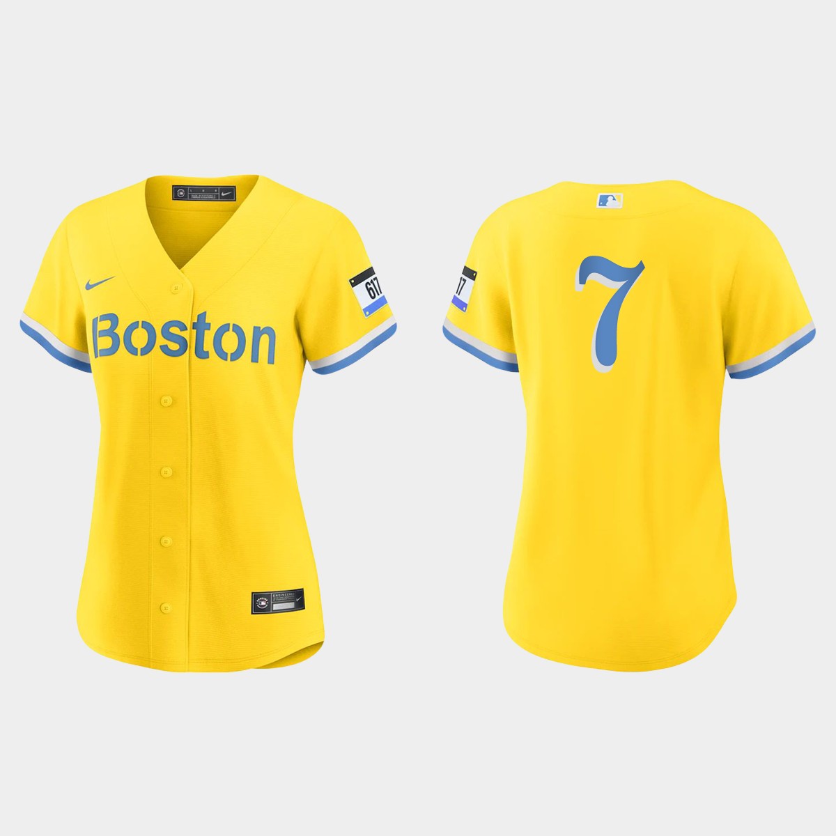 Women Boston Red Sox Trot Nixon Gold Light Blue 2021 City Connect  Jersey